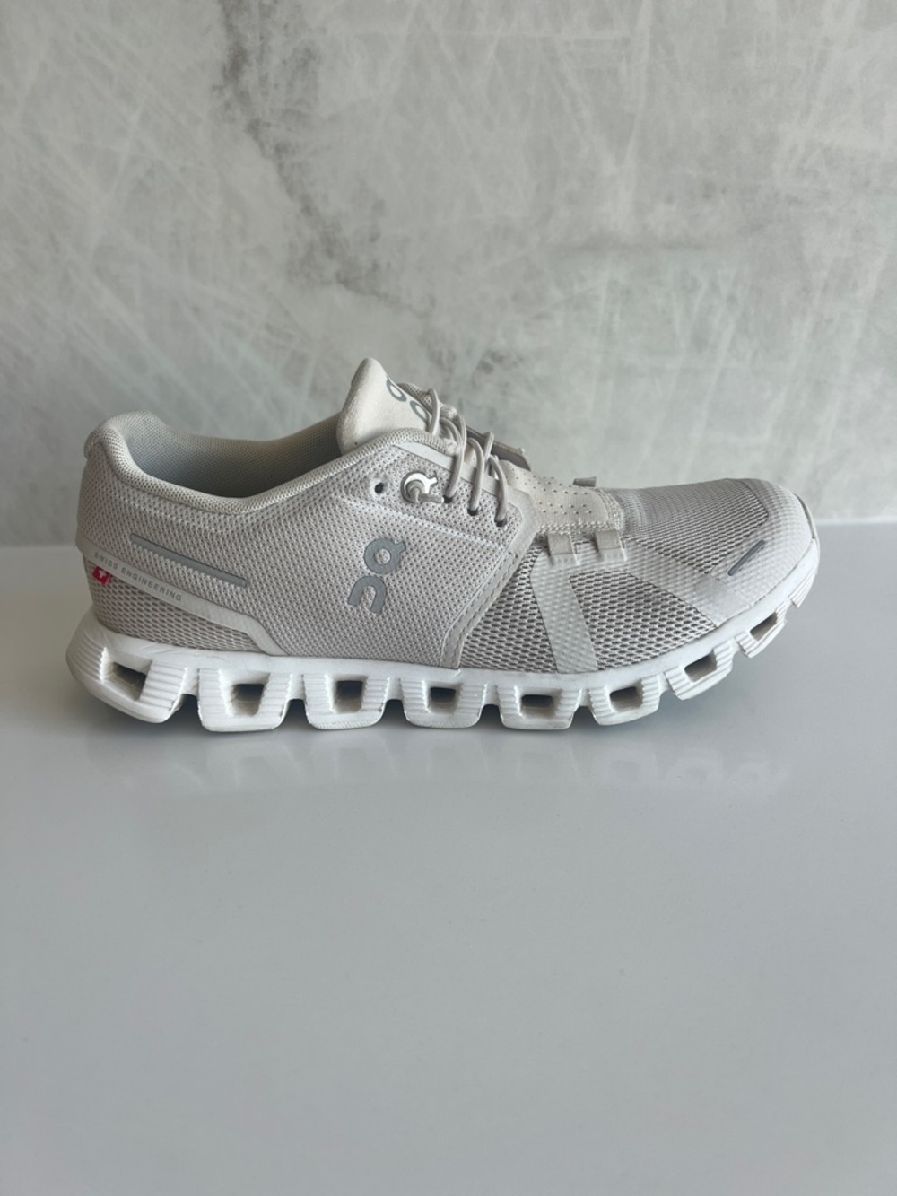 On Cloud Beige Mesh Running Sneakers - Picture 3 of 9